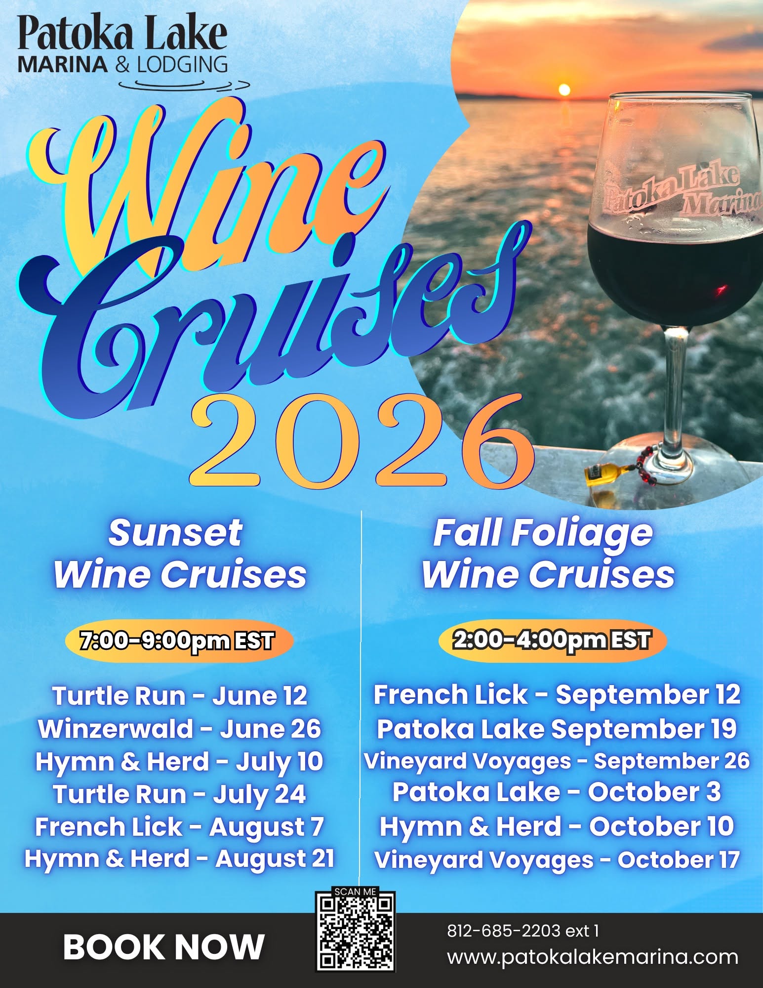 2026 wine cruise schedule Patoka Lake Cruises